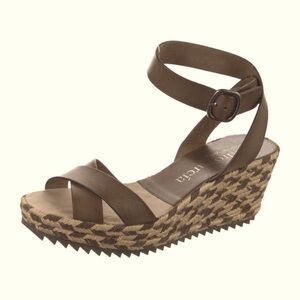 Pedro Garcia Brown Platform Espadrilles with Ankle Strap Size 37.5
